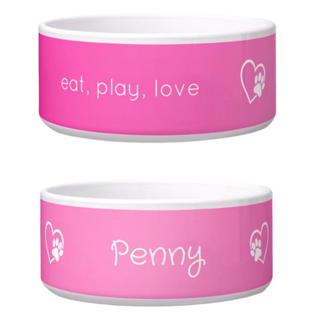Tigela Pink 'eat, play, love' Dog Name Bowl (Criador carregado)