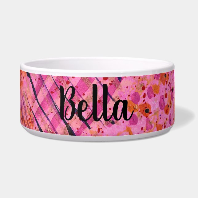Tigela Pink Purple Abstract Painting Ceramic Pet Bowl (Frente)