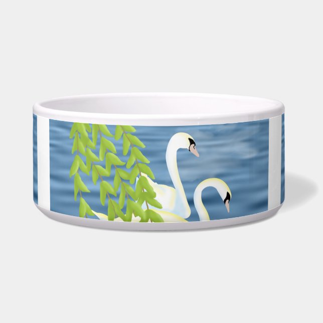 Tigela Pintando o par de Cisnes Azuis e Verdes no lago (Frente)