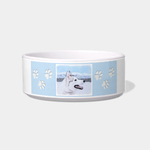 Tigela Pintura de Cão Siberiana (Prata e Branco)