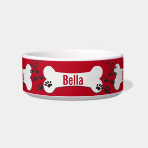 Tigela Pintura de pata e osso de cão em vermelho 