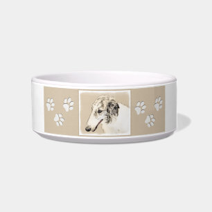 Tigela Pintura Original de Cachorro Borzoi (Silver Brindl