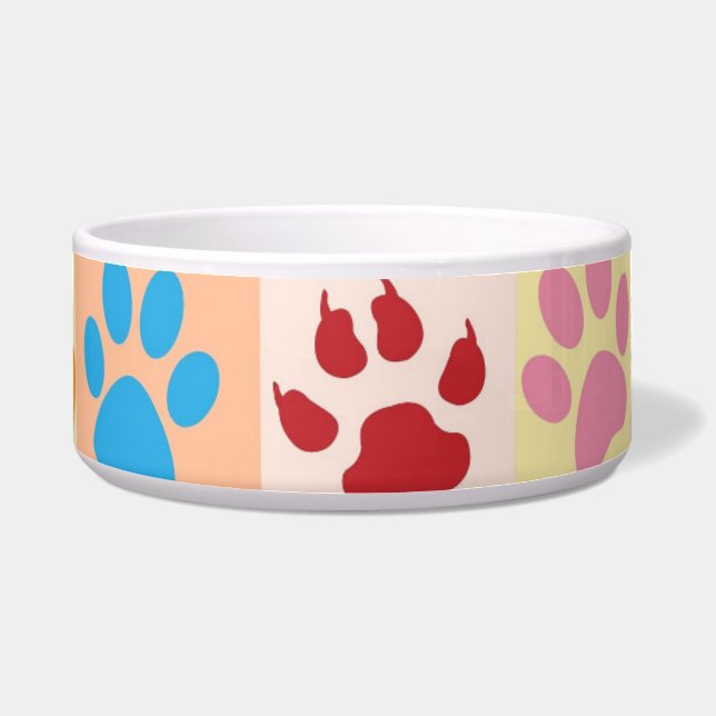 Tigela Playful Colorful Paw Prints Ceramic Pet Feeding Bo (Frente)