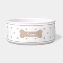 Pontos Beige em Branco com Osso de Cachorro e Nome