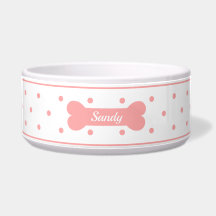 Pontos Pink Em Branco Com Osso De Cachorro & Nome