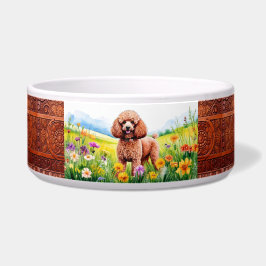 Tigela Poodle Fofo e Flores Silvestres
