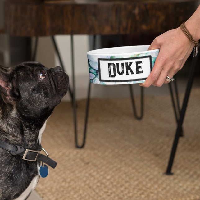 Tigela Pour Emerald Dragon Pet Bowl - Fluido acrílico (Modern and very artsy marble design personalized pet bowl for food or water!  )