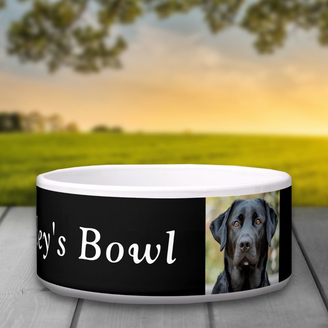 Tigela Preto Labrador, Foto Personalizada Preta (Black Labrador, Custom Photo Black Bowl)