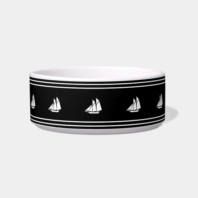 Tigela Preto Náutico e Velas de Barcos Branco Pet (Frente)