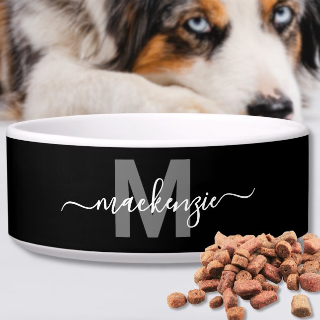 Tigela Preto Personalizar Pet de Nome Moderno (Black Custom Modern Name Pet Bowl )
