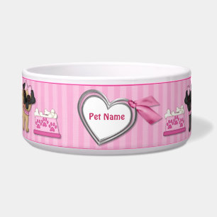 Tigela Pug Cuties Rosa Stripe - Personalizar