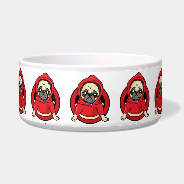 Tigela Pug em Capuz Vermelho (Frente)