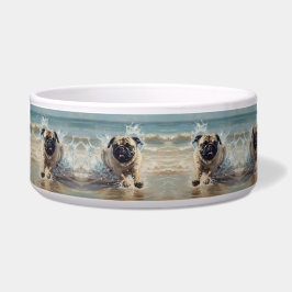 Tigela Pug Feliz na Praia personalizável
