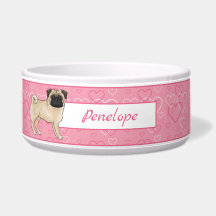 Pug Marrom Cartoon Limpa Corações Rosa Com Nome