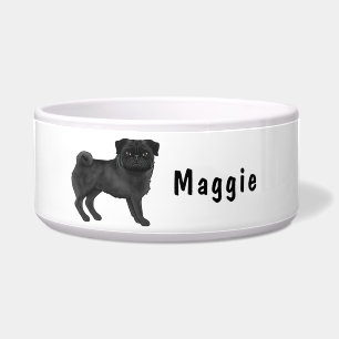 Tigela Pug Preto Fofo Cachorro Desenho Animado Com Nome P
