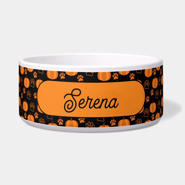 Tigela Pumpkins personalizado e patas laranja e preto (Frente)