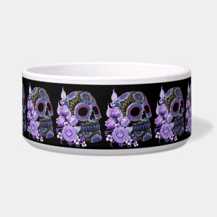 Tigela Purple Floral Black Sugar Skull Dia Dos Mortos