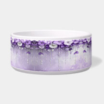 Purple Flowers with Dangling Pearls Pet Bowl