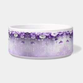 Tigela Purple Flowers with Dangling Pearls Pet Bowl