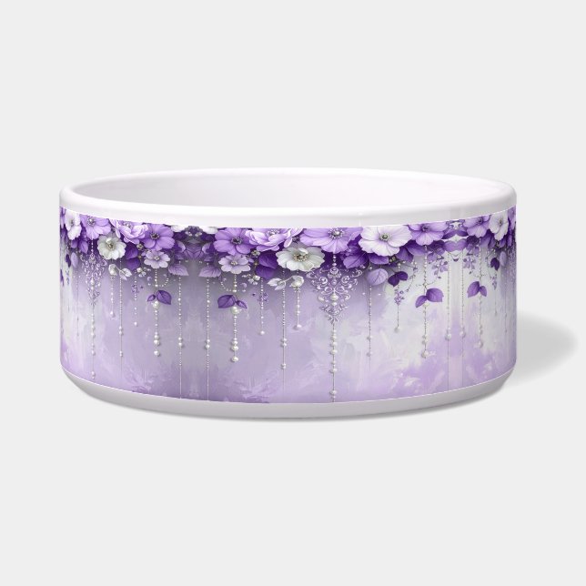 Tigela Purple Flowers with Dangling Pearls Pet Bowl (Esquerda)