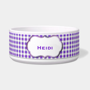 Tigela Púrpura e White Gingham Custom Dog Bowl