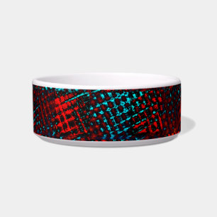 Tigela Quadriculados riscados em azul claro e vermelho.
