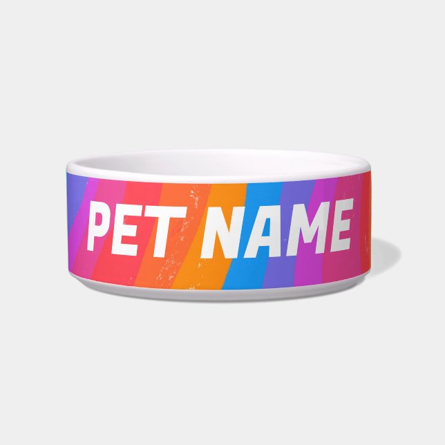 Tigela Rainbow Stripes Personalizado Cão Pet Comida Água (Frente)