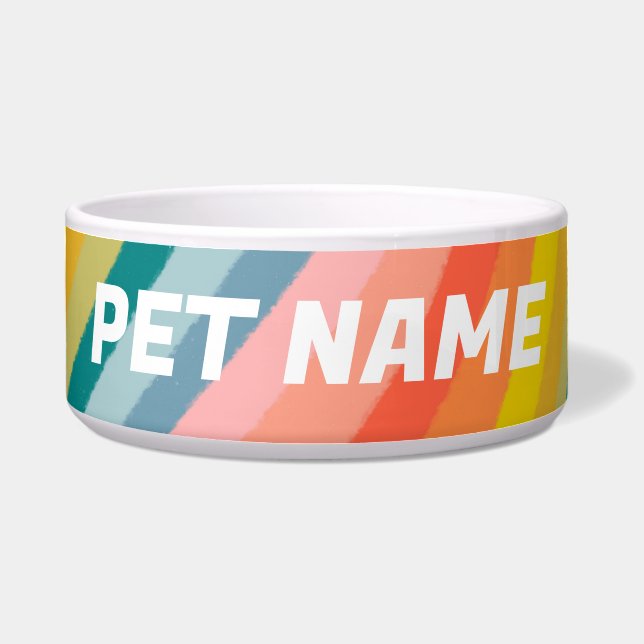 Tigela Rainbow Stripes Personalizado Cão Pet Comida Água (Frente)