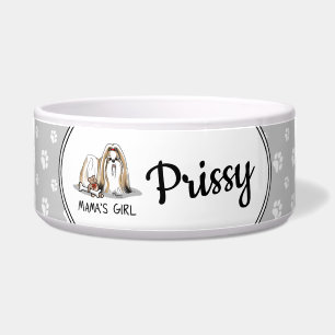 Tigela Rapariga da mamãe Shih Tzu (branca-tan) Cachorro M