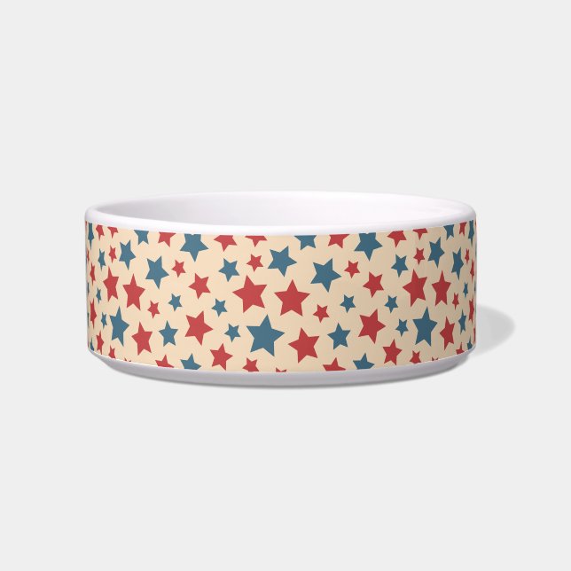Tigela Red and Blue Stars, 4th of July, Beige Background (Frente)