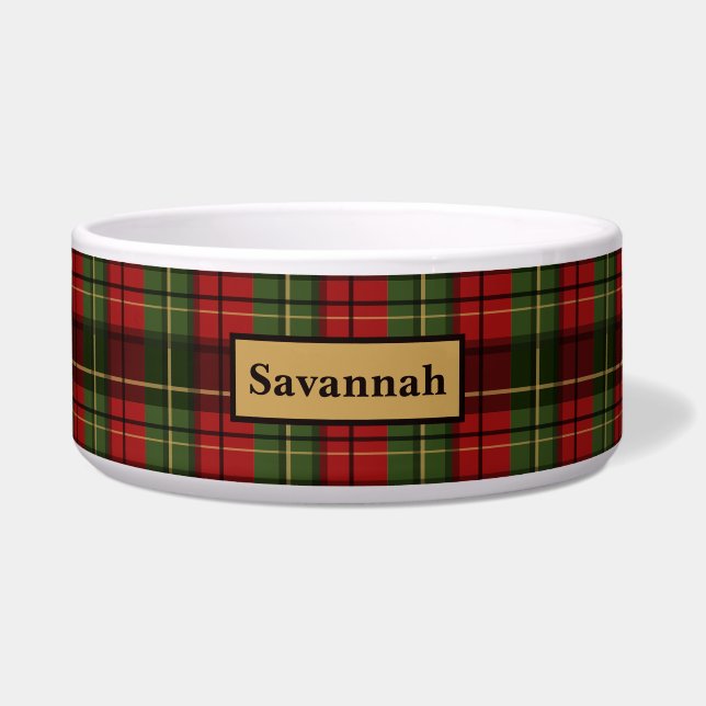Tigela Red And Green Plaid Tartan Pattern With Pet's Name (Frente)