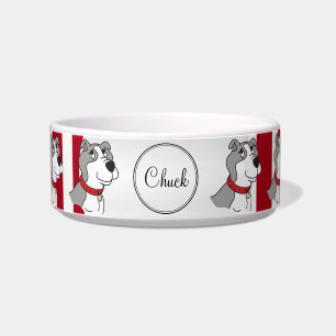 Tigela Red and White Stripe e Pitbull - Nome DIY