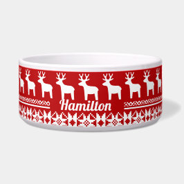 Tigela Red Christmas Reindeer Snowflake Monograma