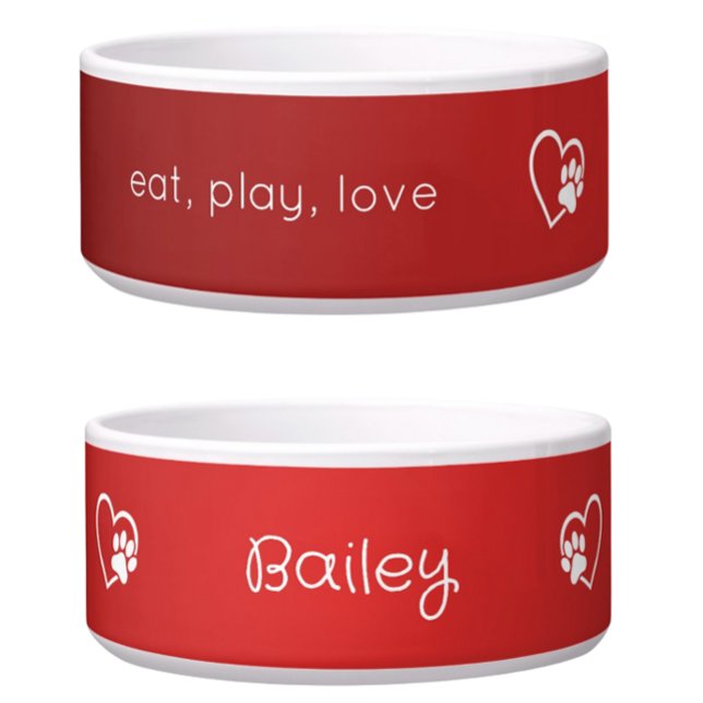 Tigela Red 'eat, play, love' Dog Name Bowl (Criador carregado)