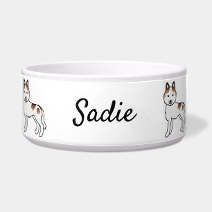 Tigela Red Piebald Siberian Husky Dog & Custom Name Bowl