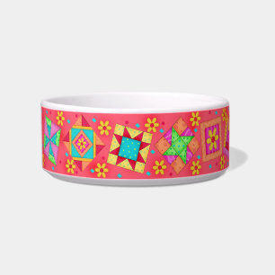 Tigela Red Quilt Block Cat Comida Bowl