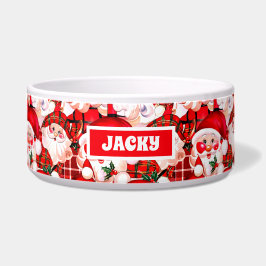 Tigela Red Vintage Santa Claus Tartan Xadrez Cão de Natal
