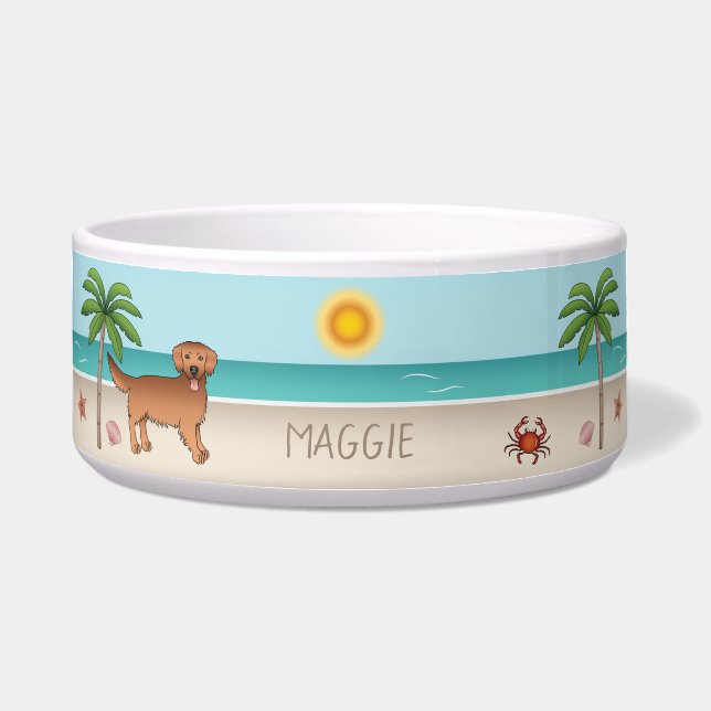 Tigela Retriever Ouro Vermelho Em Uma Praia Tropical De V (Frente)