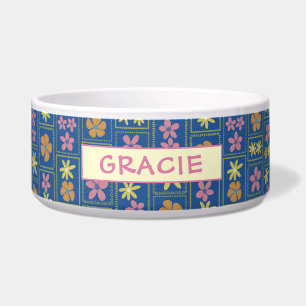 Tigela Retro Azul Floral Remendado Personalizado Grande C
