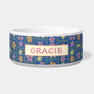 Tigela Retro Azul Floral Remendado Personalizado Grande C