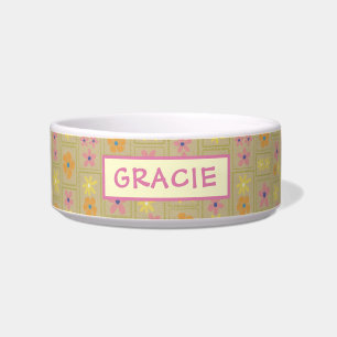 Tigela Retro Bege Patchwork Floral Personalizado Médio Cã