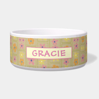 Tigela Retro Bege Remendado Floral Personalizado Grande C