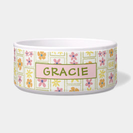 Tigela Retro Cream Patchwork Floral Custom Large Dog