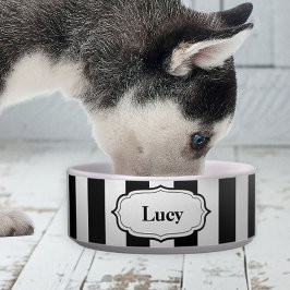 Tigela Retro Cute Black & White Stripe Ceramic Pet Bowl