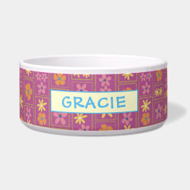 Tigela Retro Raspberry Patchwork Floral Custom Large Dog