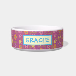 Tigela Retro Raspberry Patchwork Floral Custom Medium Dog