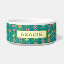 Retro Teal Patchwork Floral Custom Large Dog