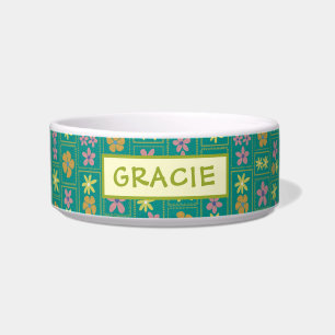 Tigela Retro Verde Azul Patchwork Floral Personalizado Mé