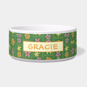 Tigela Retro Verde Floral Patchwork Personalizado Grande