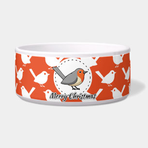 Tigela Robin on Orange White Bird Pattern - Feliz Natal